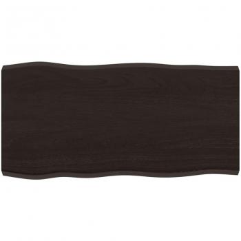 Tablero de mesa de roble sin tratar marrón oscuro 80x40x(2-4) cm con borde vivo tratado