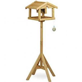 Comedero para Pájaros de Madera con Soporte, Exterior, Sin Tratar, 117x50x50 cm, Marrón - Relaxdays