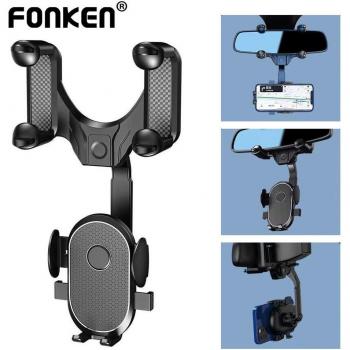 Soporte Teléfono Móvil Retrovisor 360° Universal para Coche, Soporte Ajustable GPS Telescópico Negro