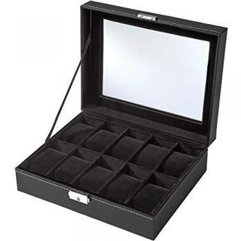 TecTake Caja de cuero artificial para relojes - Ventanilla de cristal -