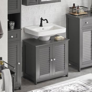 SoBuy Mueble para Debajo del Lavabo Armario de Baño con 2 Estantes y 2 Puertas, Gris Oscuro, Dimensiones: 60 x 35 x 58 cm, Modelo FRG237-II-DG