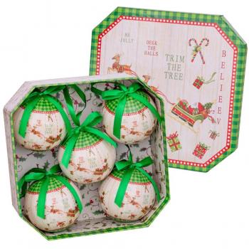 Caja decorada con 5 bolas navidad trineo 70 mm
