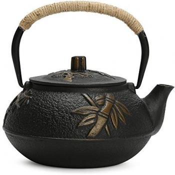 Fuloon Tetera Japonesa de Hierro Fundido con Infusor, 30oz/0.9L Tetera Portatil China Antigua Negro, Metal Filtro
