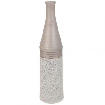 Jarrón de Cerámica Blanco y Gris con Detalles en Plata Brillante y Mate