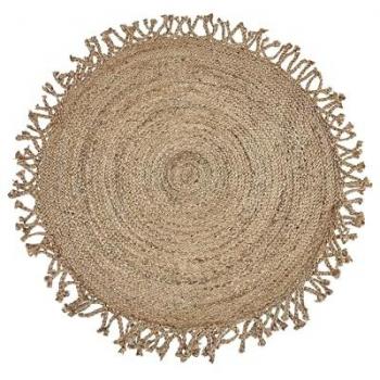 Alfombra de yute redonda beige trenzada 120 cm estilo boho rústico para comedor