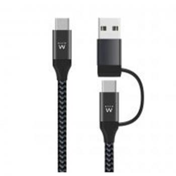 Ewent EW9918 Cable de Carga y Datos 2 en 1 USB-C a USB-A/B, Tipo C Macho a Tipo A/C Macho, USB 3.2 Gen 1 (3.1 Gen 1),