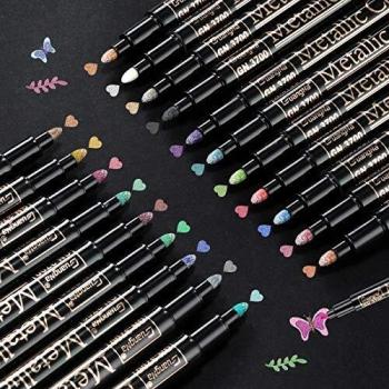 Rotuladores Metálicos, Emooqi Marker Pen Rotuladores Metalizados 20 Color Rotuladores metálicos premium Bolígrafos de pintura Conjunto de marcadores Para Tarjetas NegrasDIY Álbum, con Efecto Metálico