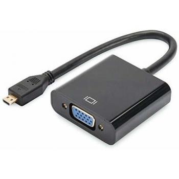 Adaptador gráfico DIGITUS Micro HDMI, HDMI tipo D a VGA + conector de 3,5 mm, Full HD 1920 x 1080 píxeles, negro