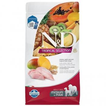 Farmina N&D Dog Tropical Selection Med Maxi Pollo 2Kg - Alimento completo para perros adultos, formulado con pollo como fuente principal de proteína, sin cereales, rico en antioxidantes naturales y ácidos grasos omega-3 y