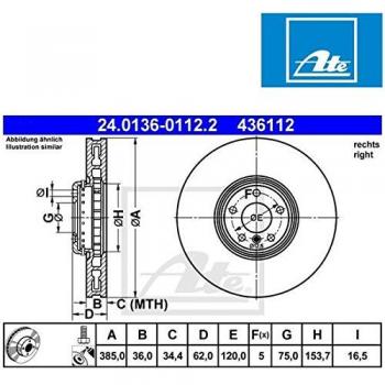 Disco de freno ATE 24.0136-0112.2, ventilado, altamente carbonizado, 1 pieza
