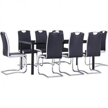 Juego de comedor 9 piezas cuero sintético negro