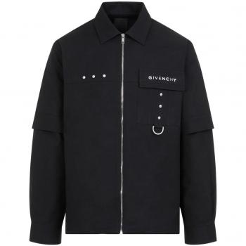 Givenchy Men's Black Zip-Up Detachable Sleeve Shirt, Size L, BM60YP154Z