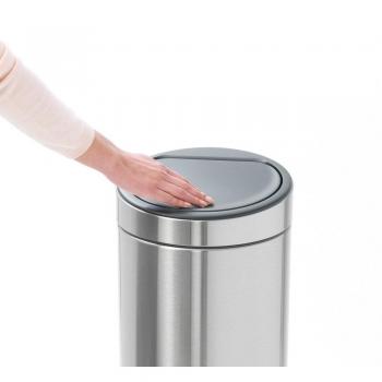Brabantia Touch Bin Cubo de Basura, 30 L, Anti-Huellas, Tapa Acero Mate, Inoxidable, Negro, 32 x 29.5 x 72 cm