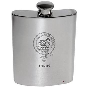 Torry Family Crest 6oz Polished Pewter Kidney Flask