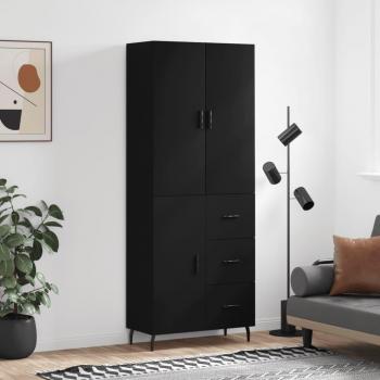 Aparador alto de madera contrachapada negro 69,5x34x180 cm