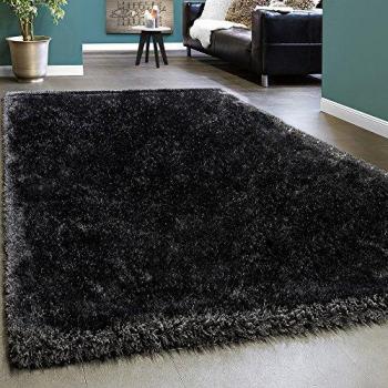 Alfombra Shaggy Elegante De Pelo Largo Monocolor Mullida Brillante En Antracita 120x170 cm