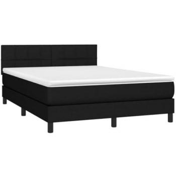 Cama box spring con colchón viscoelástico de espuma, protector de muelles ensacados, adaptable y acolchado reversible, tela negro 140x190 cm