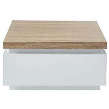 Mesa de Centro HALO II - 2 Cajones - MDF Lacado - Con LEDs - Blanco y Roble