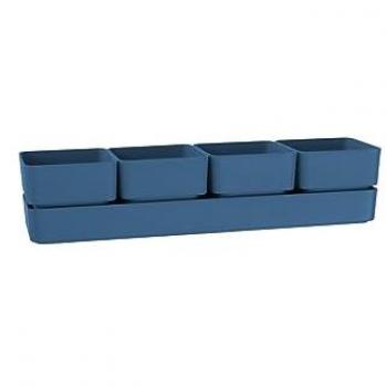 Jarrón Elegante TERA de Diseño Sierra con 4 Jarras Cuadradas y Platillo, Dimensiones 48x12x11 cm, Macetero Resistente a Rayos UV para Plantas y Suculentas (