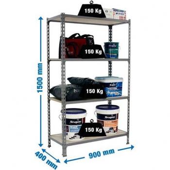 Estantería metálica sin tornillos Maderclick 4 estantes Simonrack 1500 gris/madera