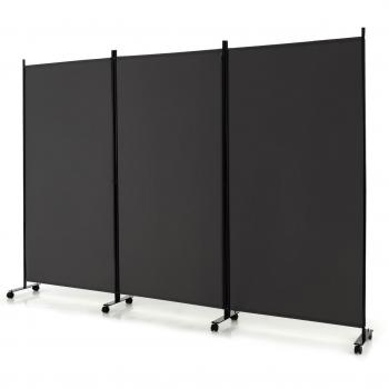 3-Panel Folding Room Divider with Lockable Wheels - Screen-GR