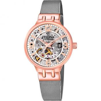 Reloj Festina Automático Skeleton para Mujer F20581/1 de Acero Plateado con Esfera Analógica Transparente