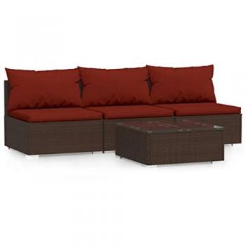 4-Piece Brown Poly Rattan Garden Lounge Set with Cushions