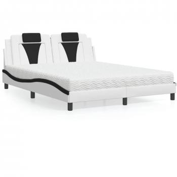 Cama con colchón de cuero sintético blanco y negro 160x200 cm