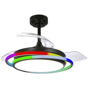 Ventilador de Techo LED Antila Mini RGB 45W 4500Lm CCT Regulable con 2 Aros de Color Negro
