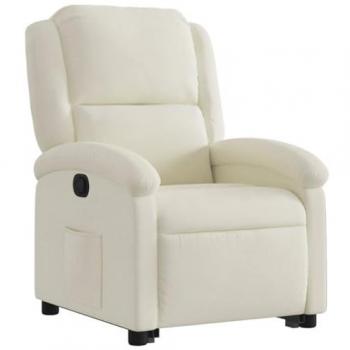 Sillón Reclinable Elevable de Terciopelo Crema con Respaldo y Reposabrazos, Asiento Ajustable para Relax y Descanso