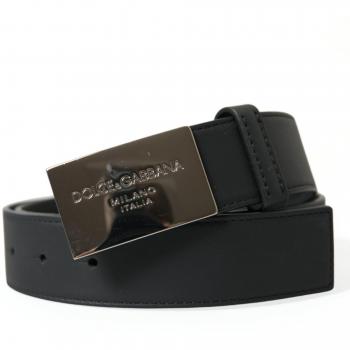 Dolce & Gabbana Black Leather Silver Metal Buckle Men's Belt - 80 cm / 32 Inches