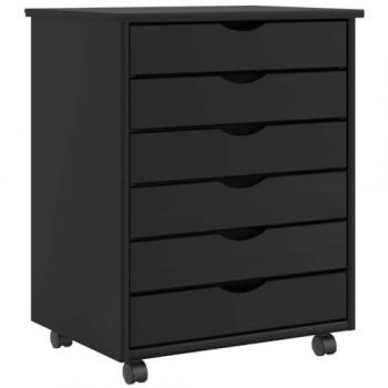 MOSS Black Solid Pine Wood Rolling Drawer Cabinet for Office/Home Storage