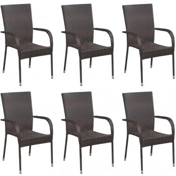 vidaXL Stackable Outdoor Chairs 6 pcs Poly Rattan Brown