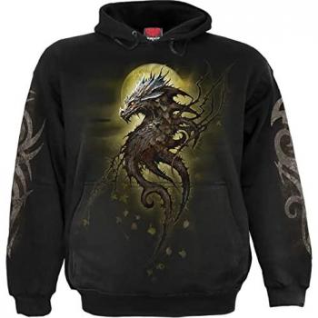 Spiral Oak Dragon Black Hooded Sweater for Men - Sizes S to XXL