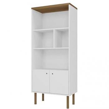 Estantería Librería con Estantes y Puertas. Modelo Prica. Acabado en Blanco Texturizado y Roble. Medidas: 160 cm (Alto) x 68 cm (Ancho) x 36 cm