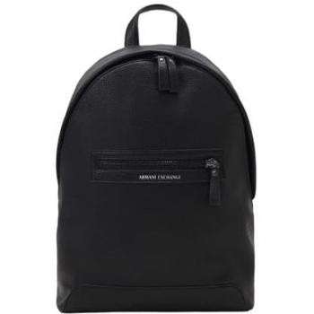 Armani Exchange Eco Leather Front Logo Zipper Backpack for Men, Black, Size: One Size