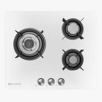 EAS ELECTRIC SMART TECHNOLOGY | EMH363CGBW | Encimera de gas | Cristal blanco | 60 cm | 3 fuegos | Gas butano y gas natural | Autoencendido | Fuego de triple llama | Parrillas de hierro fundido