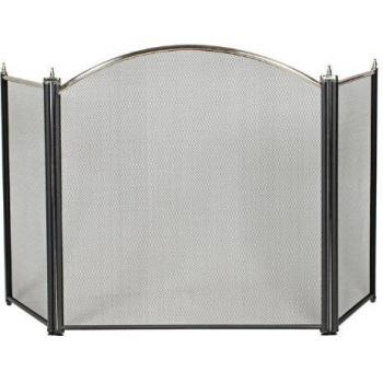 Pantalla Protectora para Chimenea en Latón y Acero Satinado, Color Negro, Dimensiones 61x107cm