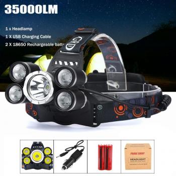 LED Headlight, Topten 35.000 lumens Ultra brillante LED linterna frontal cabeza luz con batería recargable para Camping Caza Senderismo y actividades al aire libre