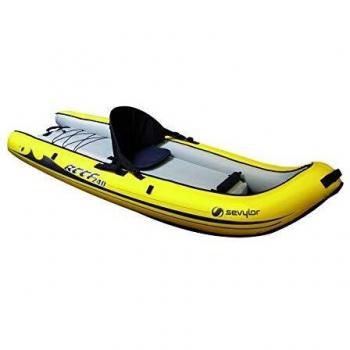Sevylor Reef 240 Kayak hinchable, kayak de mar 1 persona, piragua hinchable, canoa inflable, amarillo negro, 236 x 86 cm