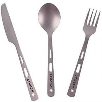 Lixada 3Piezas Cubertería de Titanio Cuchara Cuchillo Tenedor para Camping de Picnic