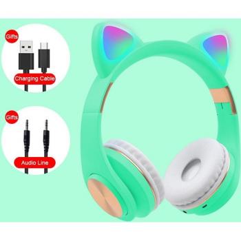 Auriculares inalámbricos Bluetooth con micrófono y orejas de gato, luz flash RGB y reducción de ruido para niños