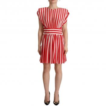 Dolce & Gabbana Red White Stripes Silk Mini A-line Dress - IT40|S, Size: XS