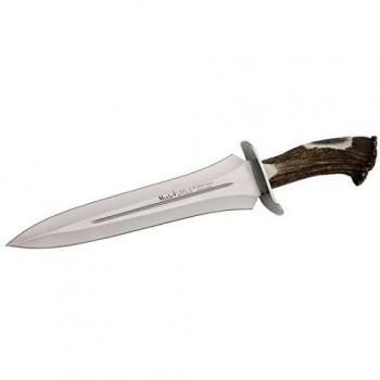 Electropolis Cuchillo de Caza Muela Ursus URSUS-25S, puño de asta de Ciervo con Roseta y Defensa Inoxidable, tamaño Total 40 cm + Tarjeta Multiusos de Regalo