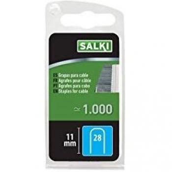 SALKI Grapas nº 28 de 11mm de Pata - Blister de 1000 Unidades, Diseñado para Grapado de Cables de 4,5 mm de Diámetro, Compatibles con Grapadoras Manuales y Estándar