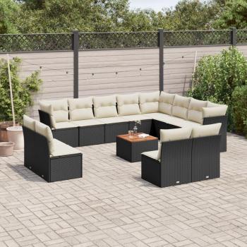 13-Piece Black Poly Rattan Garden Sofa Set with Cushions