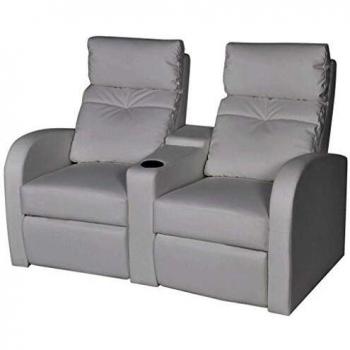 vidaXL Sillón blanco reclinable tapizado cuero artificial 2 plazas cinema casa