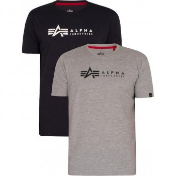 Alpha Industries Men's Label T-Shirt 2 Pack - Regular Fit, Multicolour Cotton