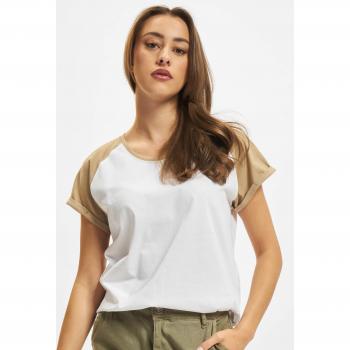 Urban Classics Women's Contrast Raglan T-Shirt in White/Soft Taupe, Plus Sizes Available