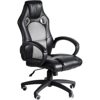 Silla Pro Gaming Gris/Negra - Silla de escritorio ergonómica, diseño moderno, acolchado en espuma de alta densidad, reposabrazos ajustables, respaldo reclinable hasta 180 grados, base resistente de metal,
